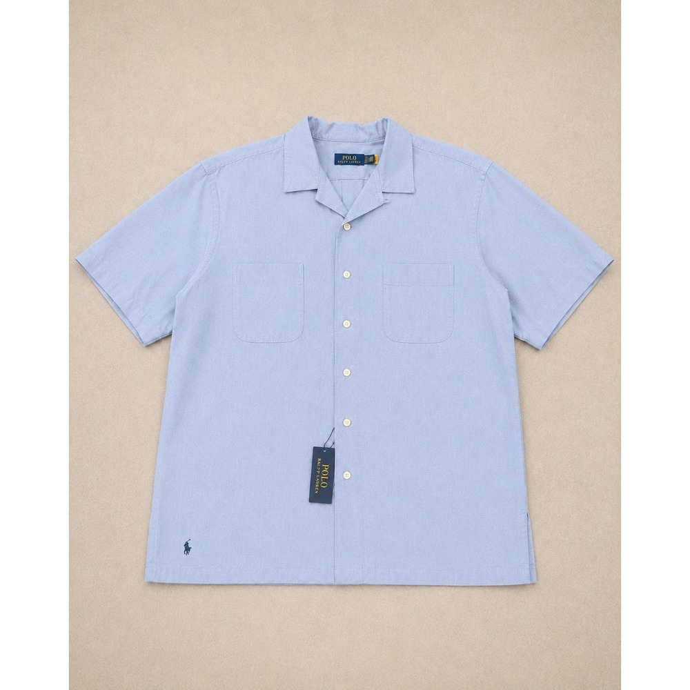 NWT Polo Ralph Lauren Big & Tall 2XLT Oxford Camp Shirt Light Blue Short Sleeve - Picture 2 of 12